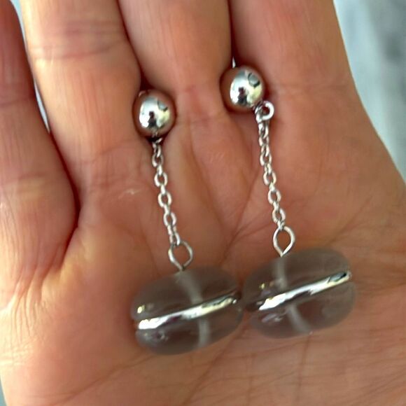 Roberto by RFM Chain Drop Earrings – Glossy Gray Beads and Silver Tone Chain - Picture 5 of 7